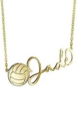 fine volleyball personalized name yellow gold necklace